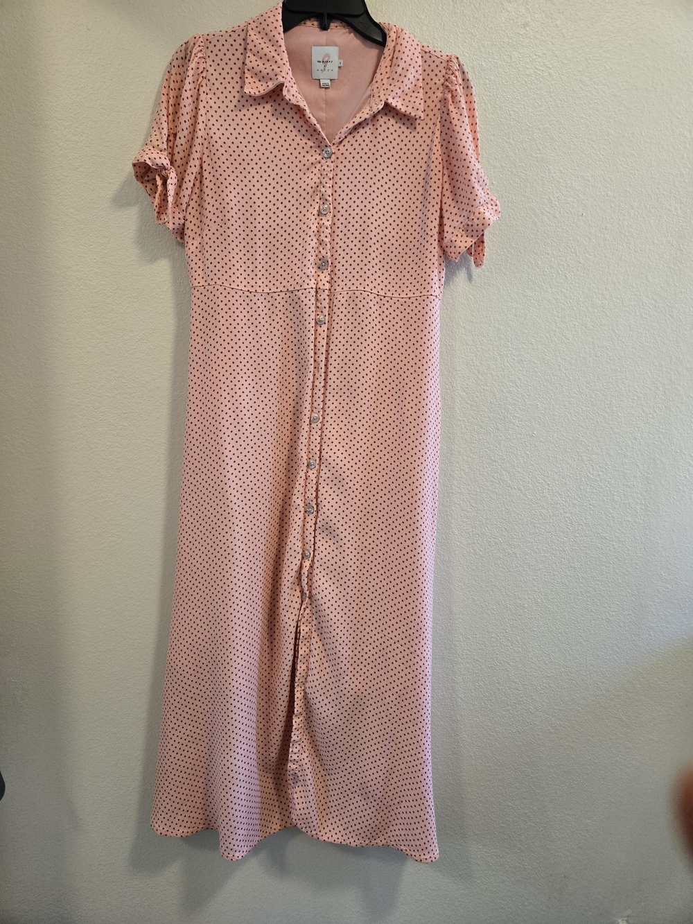 #Hatch Pink Polka Dot Button-Down Midi Dress